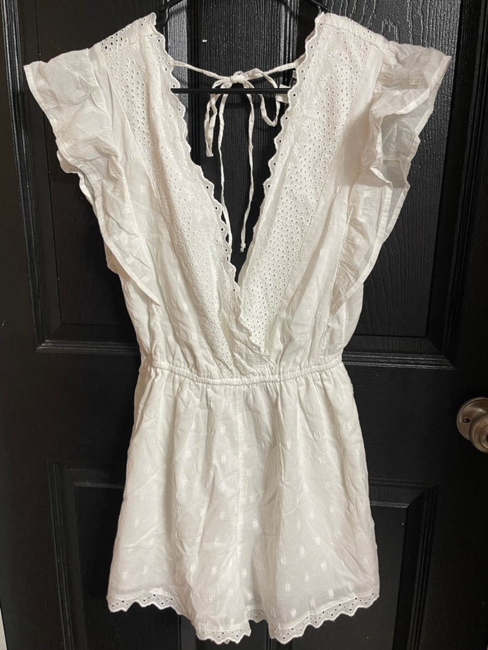 American Eagle Outfitters White Eyelet Romper with Scalloped Trim